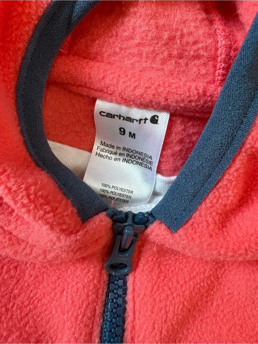 Carhartt Coral Red Fleece Hooded Jacket with Navy Trim